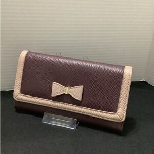 Elegant Bow Accent Wallet - Purple and Tan